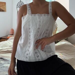 White Lace Trim Women's Top